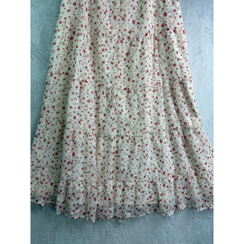 Polagram BaeVely Cream Red Floral Tiered Boho Maxi Skirt - Size L - Picture 9 of 9